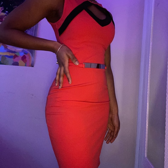 Sexy Pink + Black + Gold Midi Dress - Picture 1 of 5